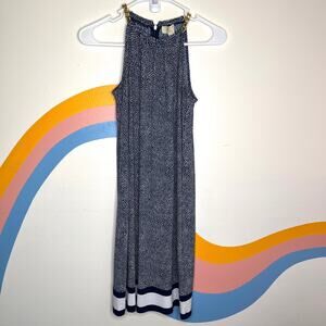Michael Michael Kors Midi Dress Blue White Sleeveless Gold Chain Shift Womens XS